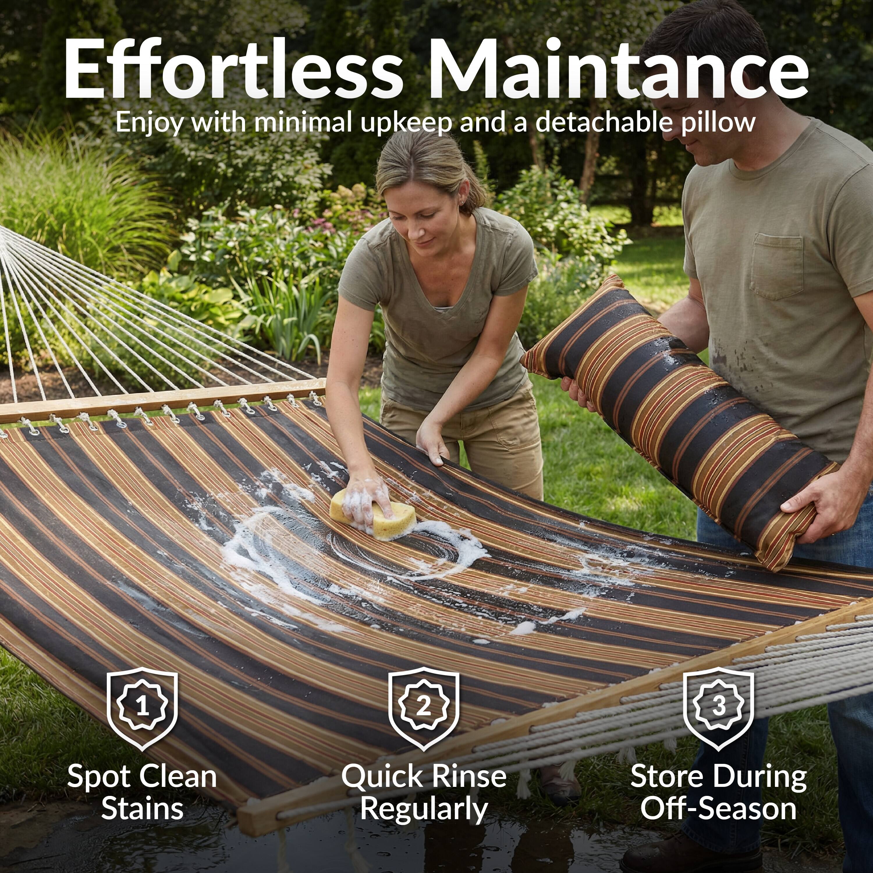 Effortless Maintenance  
Enjoy with minimal upkeep and a detachable pillow

1. Spot Clean Stains  
2. Quick Rinse Regularly  
3. Store During Off-Season
