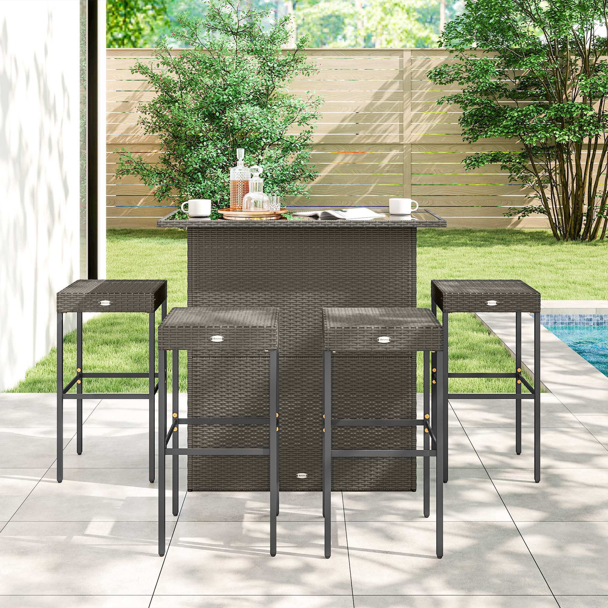 Alt View 1. Outsunny - Piece Rattan Wicker Bar Set, High Top Outdoor Table and Chairs, Bar Height Patio Set - Dark Brown.