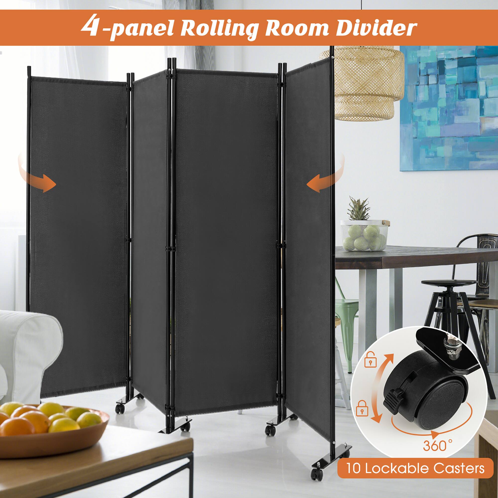 4-panel Rolling Room Divider

10 Lockable Casters

360°
