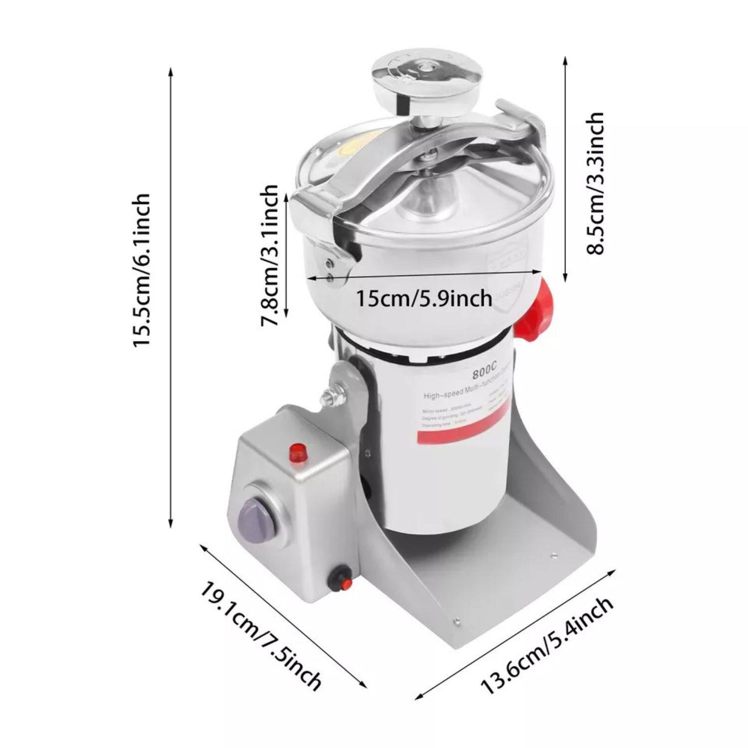 15.5cm/6.1inch  
7.8cm/3.1inch  
15cm/5.9inch  
8.5cm/3.3inch  
19.1cm/7.5inch  
13.6cm/5.4inch  

High-speed  
800C