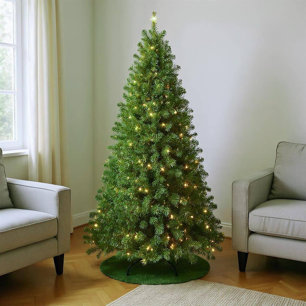 Front. Pefilos - 6ft PVC Christmas Tree with Pre-Lit 300 UL Lights, 779 Tips, Memory Wire, Stable Metal Stand for Christmas Decor - Green.