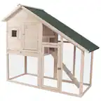 Front. Pawhut - 2 Levels Outdoor Rabbit Hutch, 55" Wooden Large Rabbit Cage with Run, Weatherproof Roof, Removable Tray, Ramp.