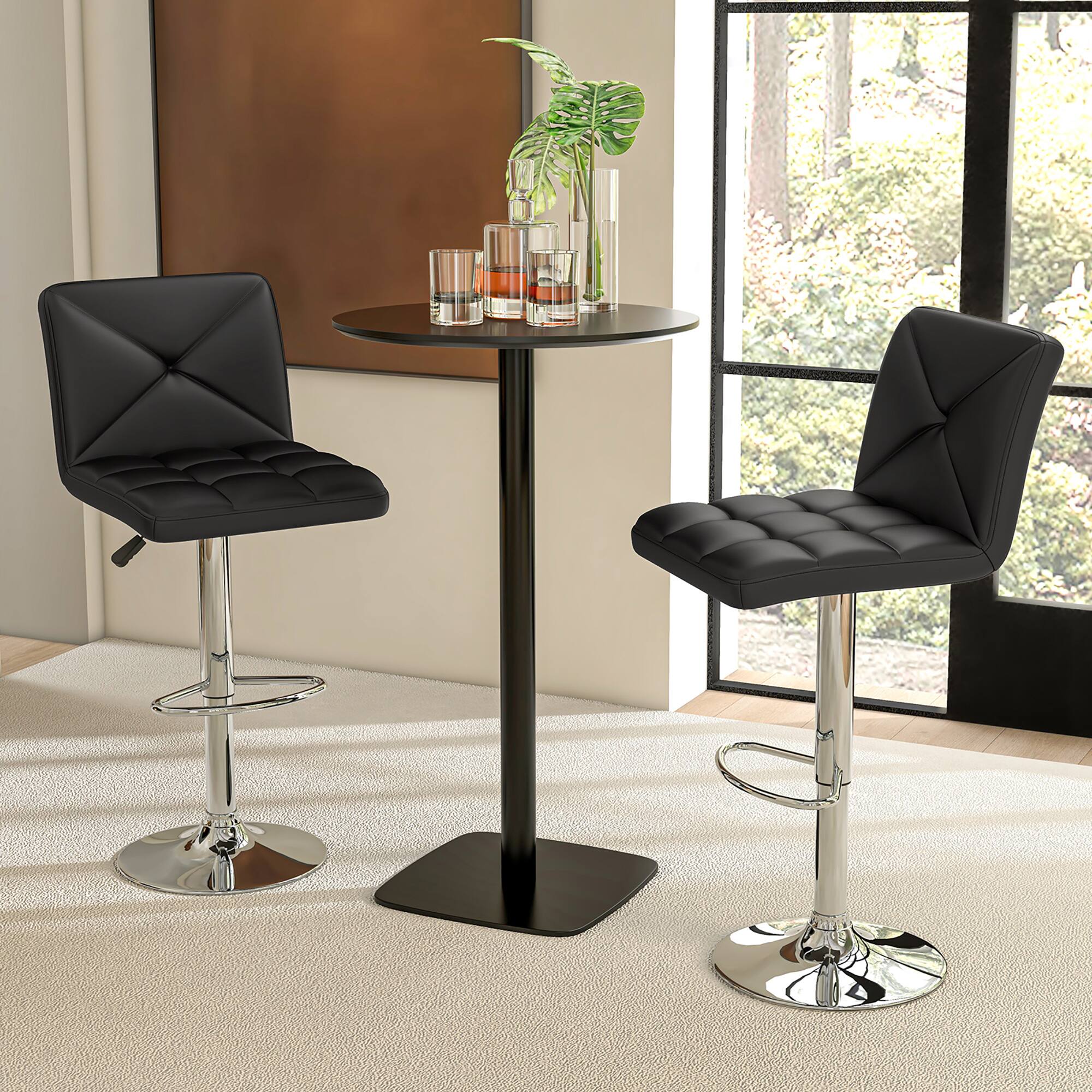 Alt View 3. Gymax - Gymax 4 PCS Bar Stools PU Leather Swivel Bar Chairs Height Adjustable Upholstered Barstools Black - Black.