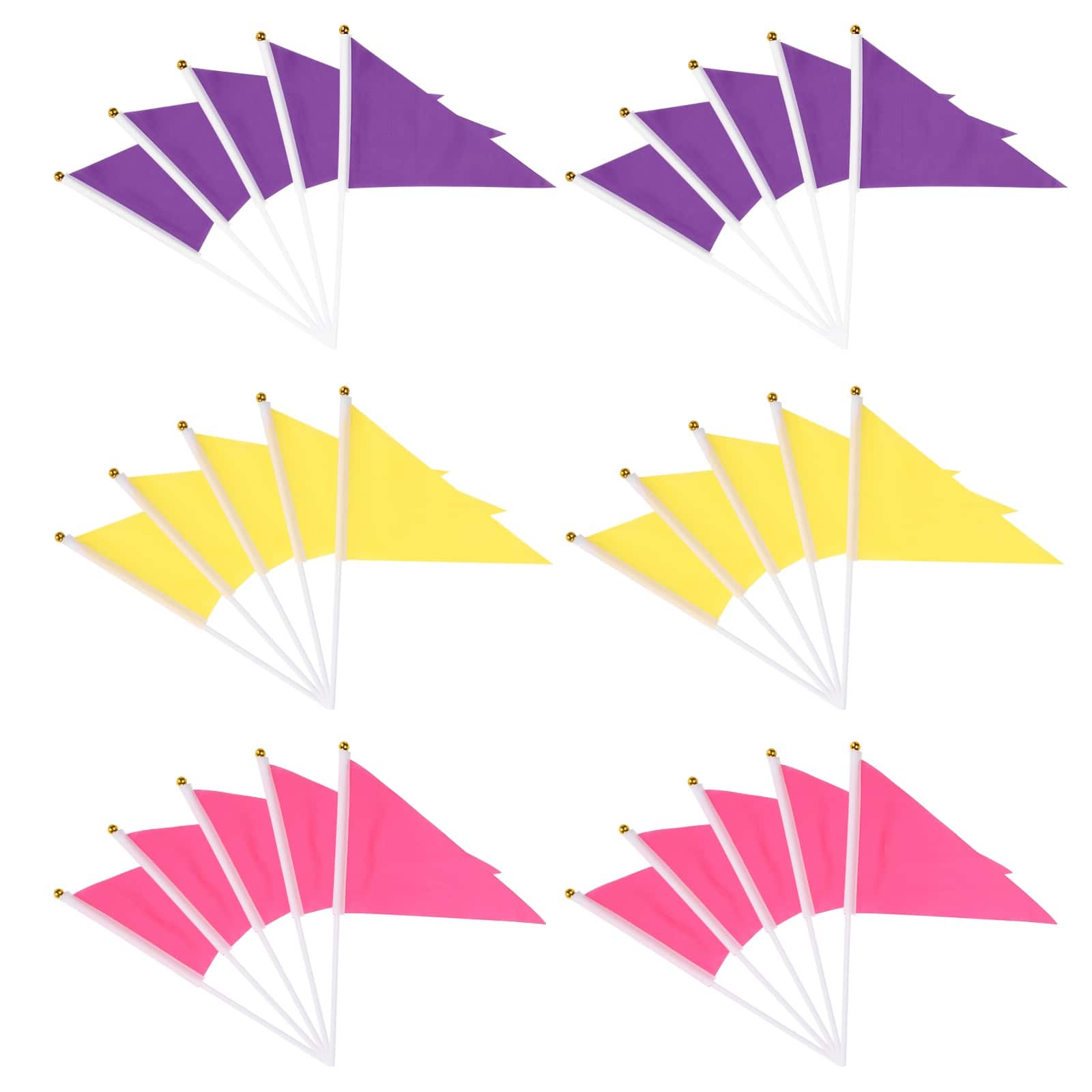 Unique Bargains - Handheld Triangle Flag, 30pcs Blank Small Pennant Flags on Sticks for DIY/Cheer/Party Events - Yellow/Purple/Pink price history on PriceWatchPro