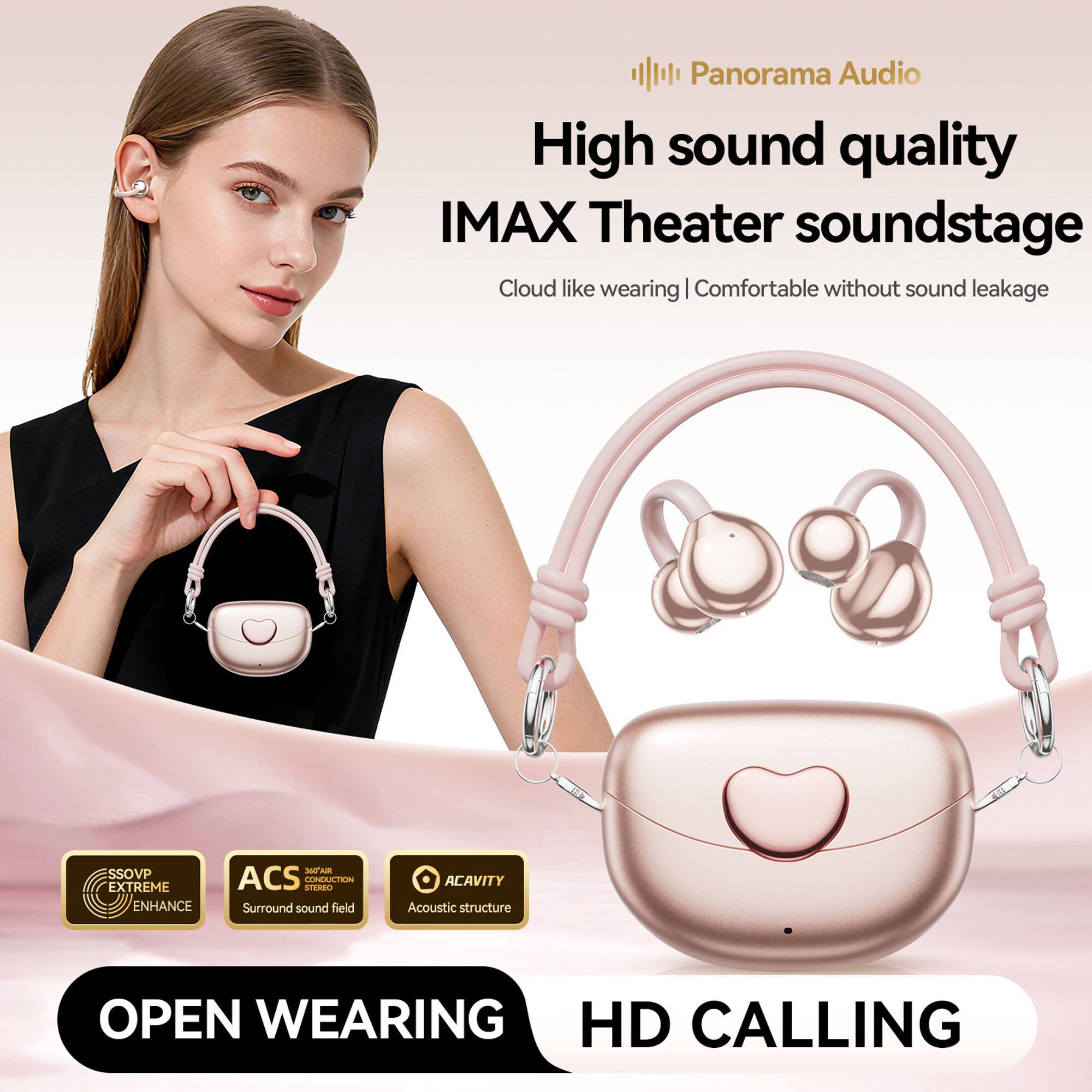 Panorama Audio  
High sound quality  
IMAX Theater soundstage  
Cloud like wearing | Comfortable without sound leakage  

SSOVP EXTREME ENHANCE  
ACS Surround sound field  
ACAVITY Acoustic structure  

OPEN WEARING  
HD CALLING