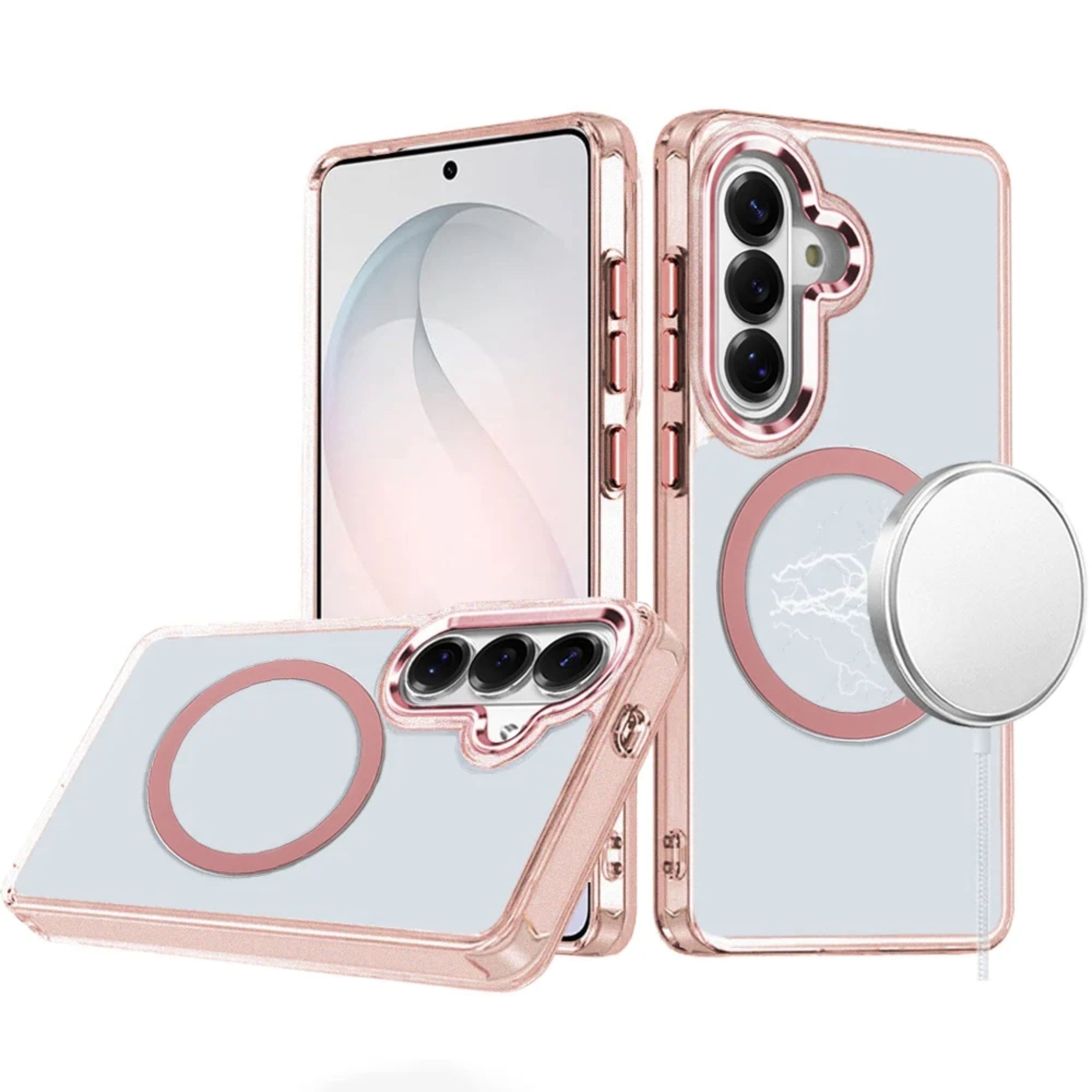 Kitcheniva - Trans-Clear Metal Buttons Phone Cover Plus Tempered Glass For Samsung S26 FE - Rose Gold price history on PriceWatchPro