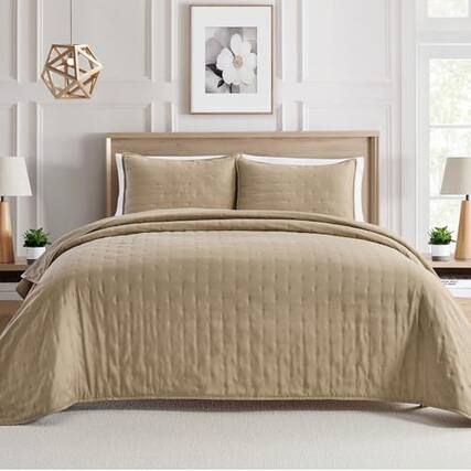 Front. Cedar Assembly - Ultrasonic Quilt Set Fullqueen Bedding Prewashed Microfiber Ultra Soft Lightweight Star Bedspread Coverlet - Ultrasonic-taupe-Full/Queen.