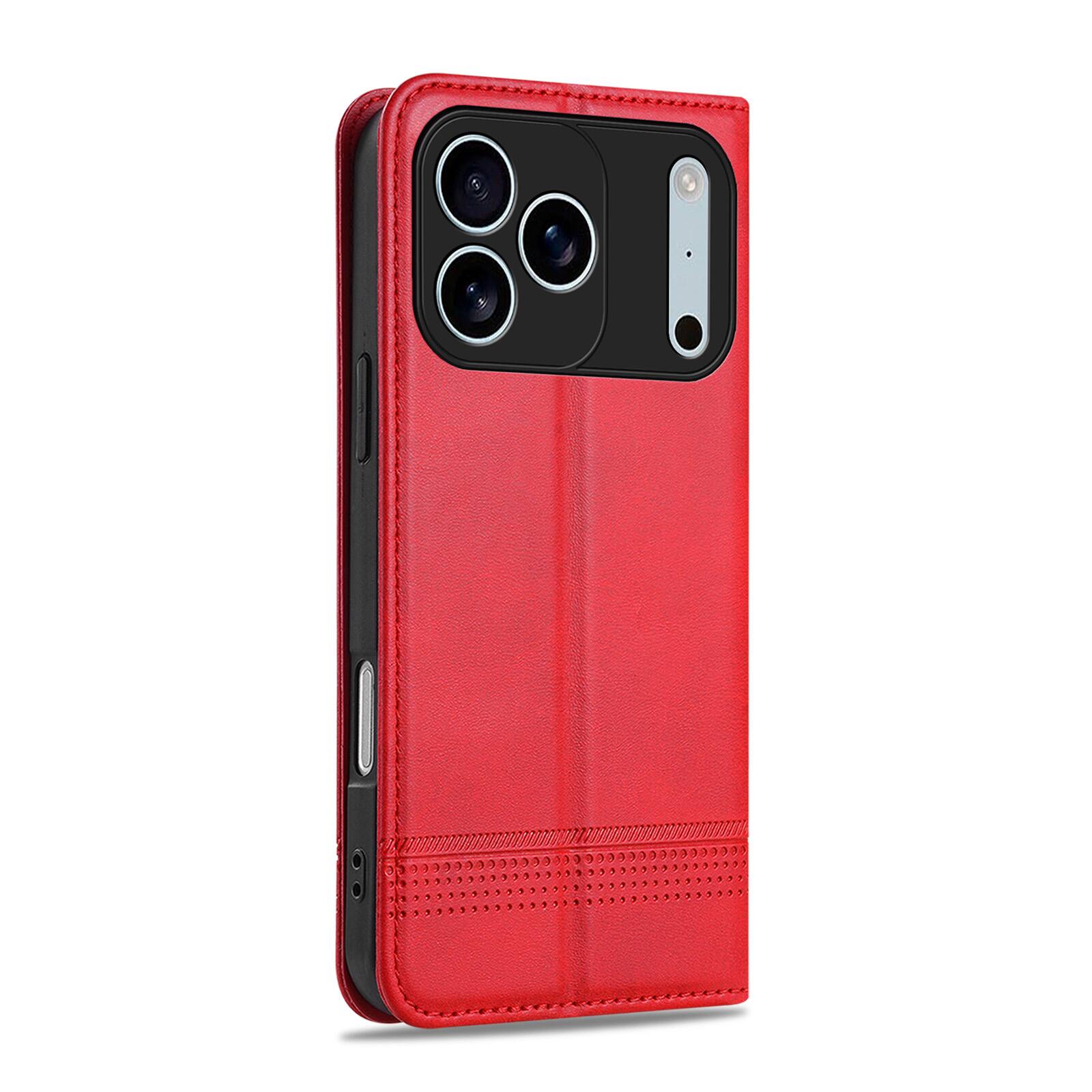 Angle. Dteck - Shockproof Wallet Phone Case for Apple iPhone 18 Pro Max, PU Leather TPU Flip Protective Cover with Stand and Card Slots - Red.