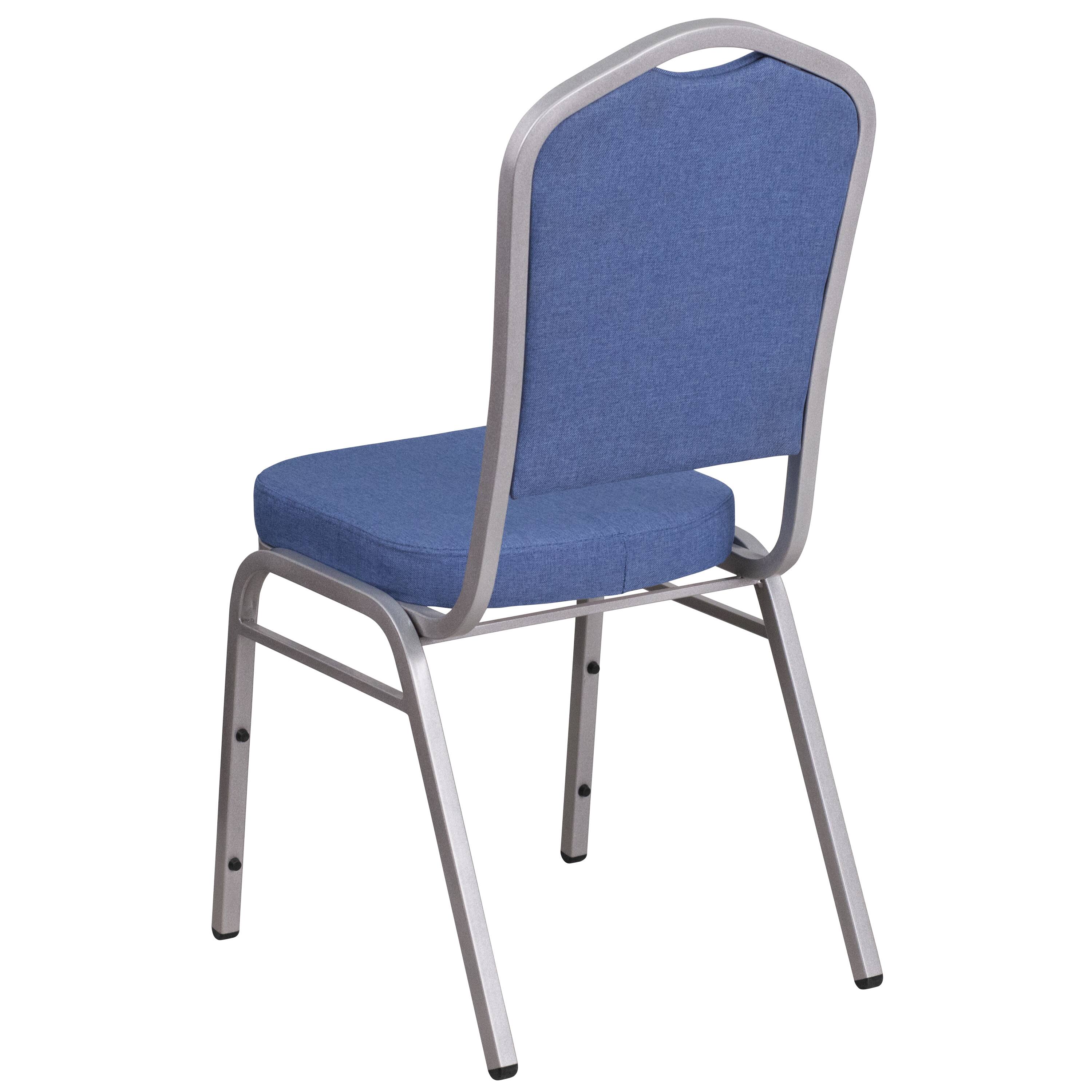 Alt View 5. Emma + Oliver - Crown Back Stacking Banquet Dining Chair - Blue Fabric/Silver Frame.