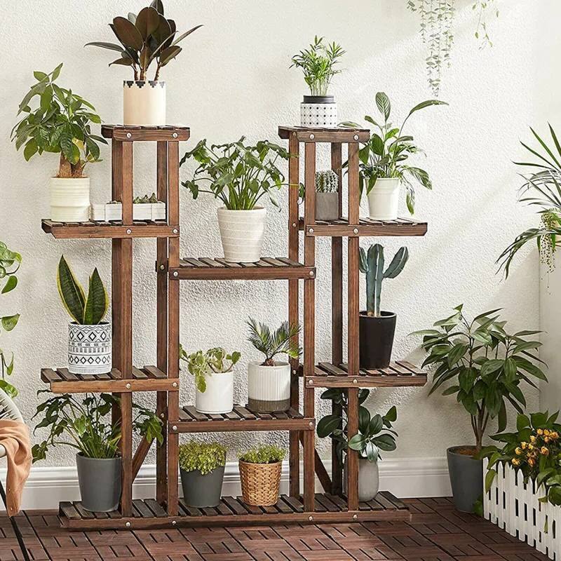 Angle. SlickBlue - Solid Wood 11-Tier Vertical Plant Stand for Indoor and Outdoor Spaces - Brown.