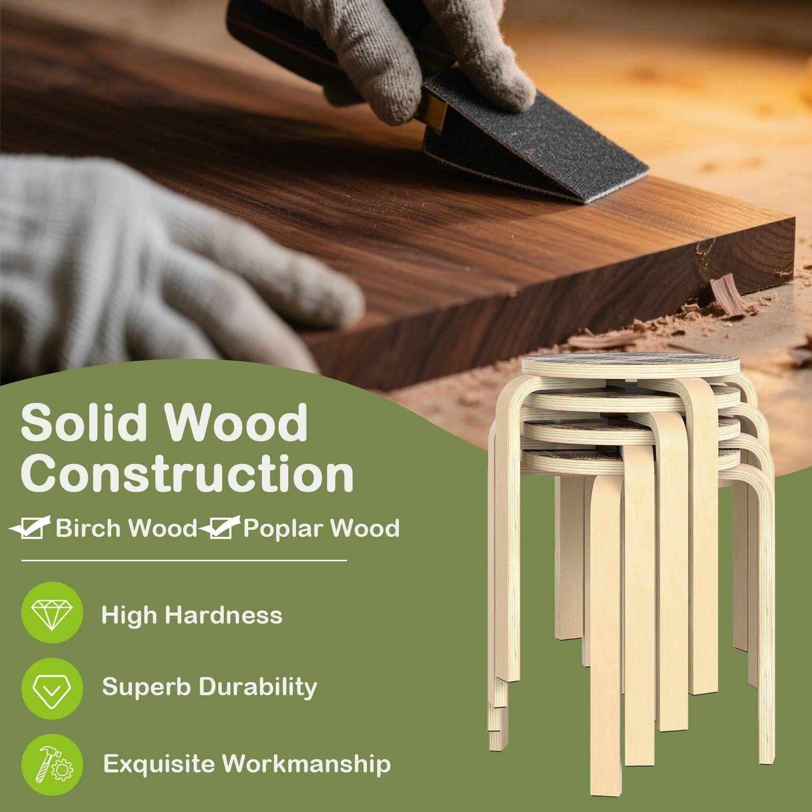 Solid Wood Construction  
Birch Wood  
Poplar Wood  

High Hardness  
Superb Durability  
Exquisite Workmanship