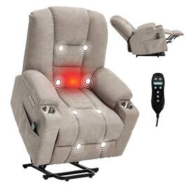 Akoasm - Power Lift Massage Chair with Heat, Overstuffed Wide Recliner Chair, USB and Type C Ports, 2 Cup Holders - Khaki