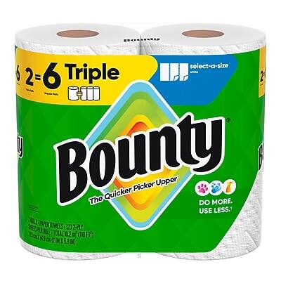 6 2=6 Triple Bounty The Quicker Picker Upper  
DO MORE. USE LESS.  
123 2-PLY SHEETS PER ROLL  
TOTAL 10.2 ROLLS  
14 IN X 59 IN