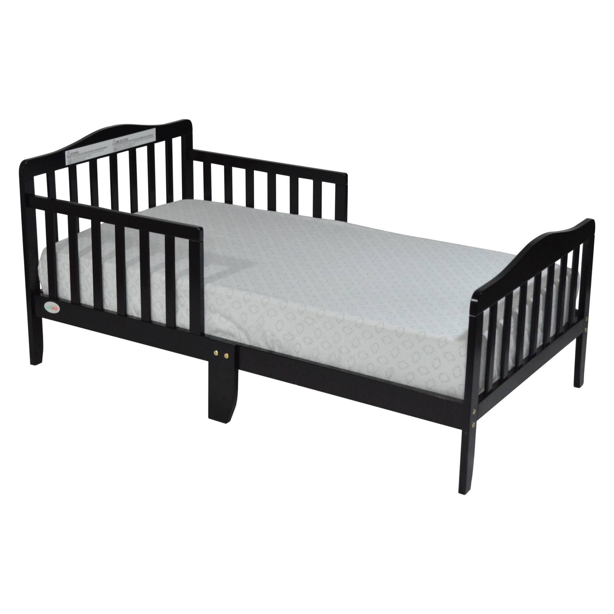Angle. GOODSILO - Classic Solid Wood Toddler Bed with Safety Rails for Child's Room Transition - Espresso.