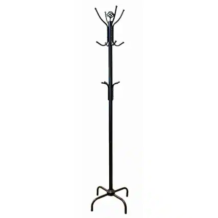 Front. SlickBlue - Two-Tier Metal Coat Rack Stand with Hat Storage - Black.