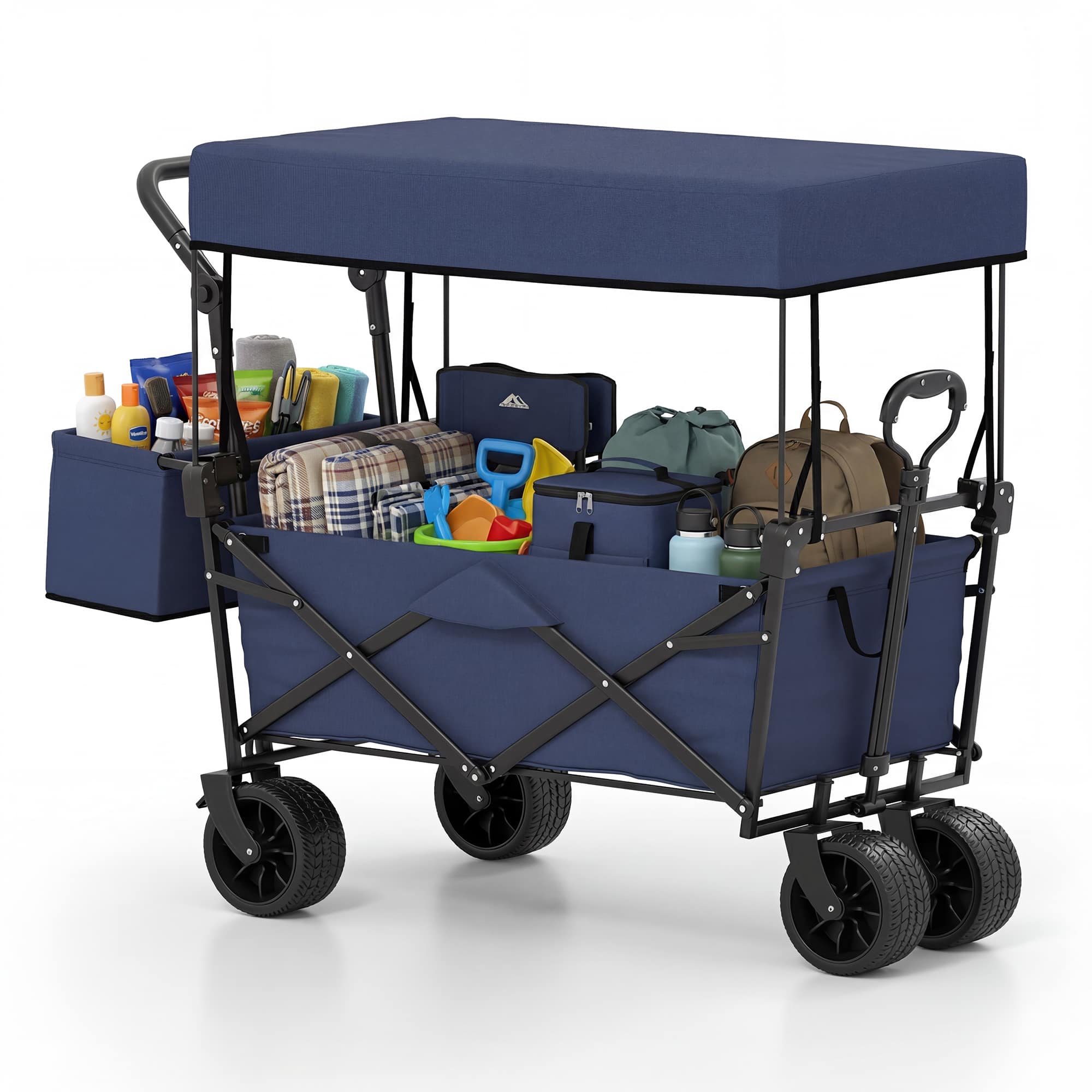 Costway - Folding Utility Wagon with Detachable Canopy, Collapsible Garden Cart with Adjustable Push & Pull Handles - Blue+Black price history on PriceWatchPro