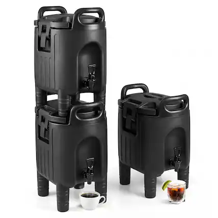 Front. Costway - Costway 3PCS Insulated Beverage Dispensers,Hot and Cold Water Dispensers for Catering - Black.