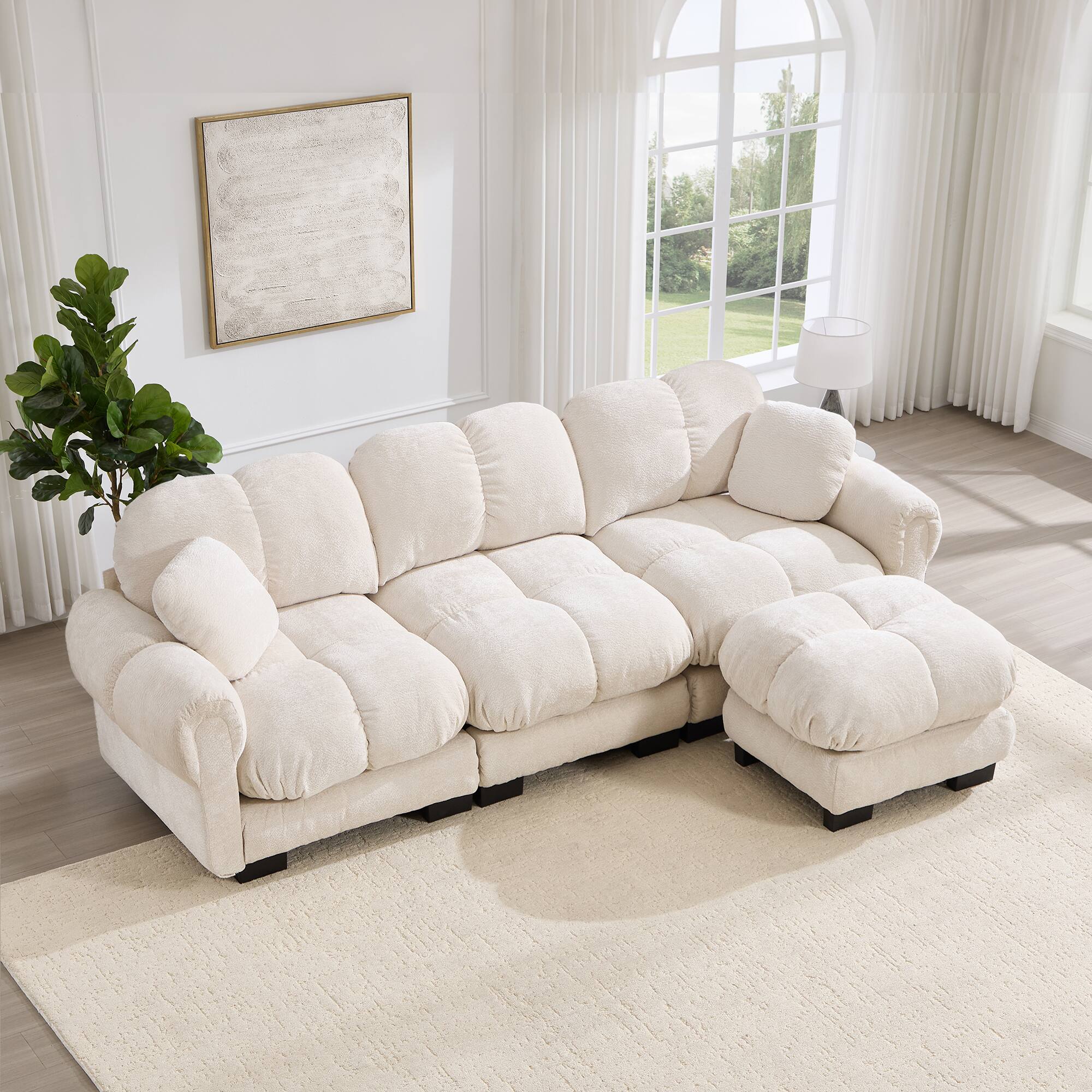 Alt View 2. Boyel Living - Cream Beige L Shaped Loveseat Sofa 103.9 in L x 58.6 in W x 35.4 in H Living Room Bedroom Apartment - Cream Beige.