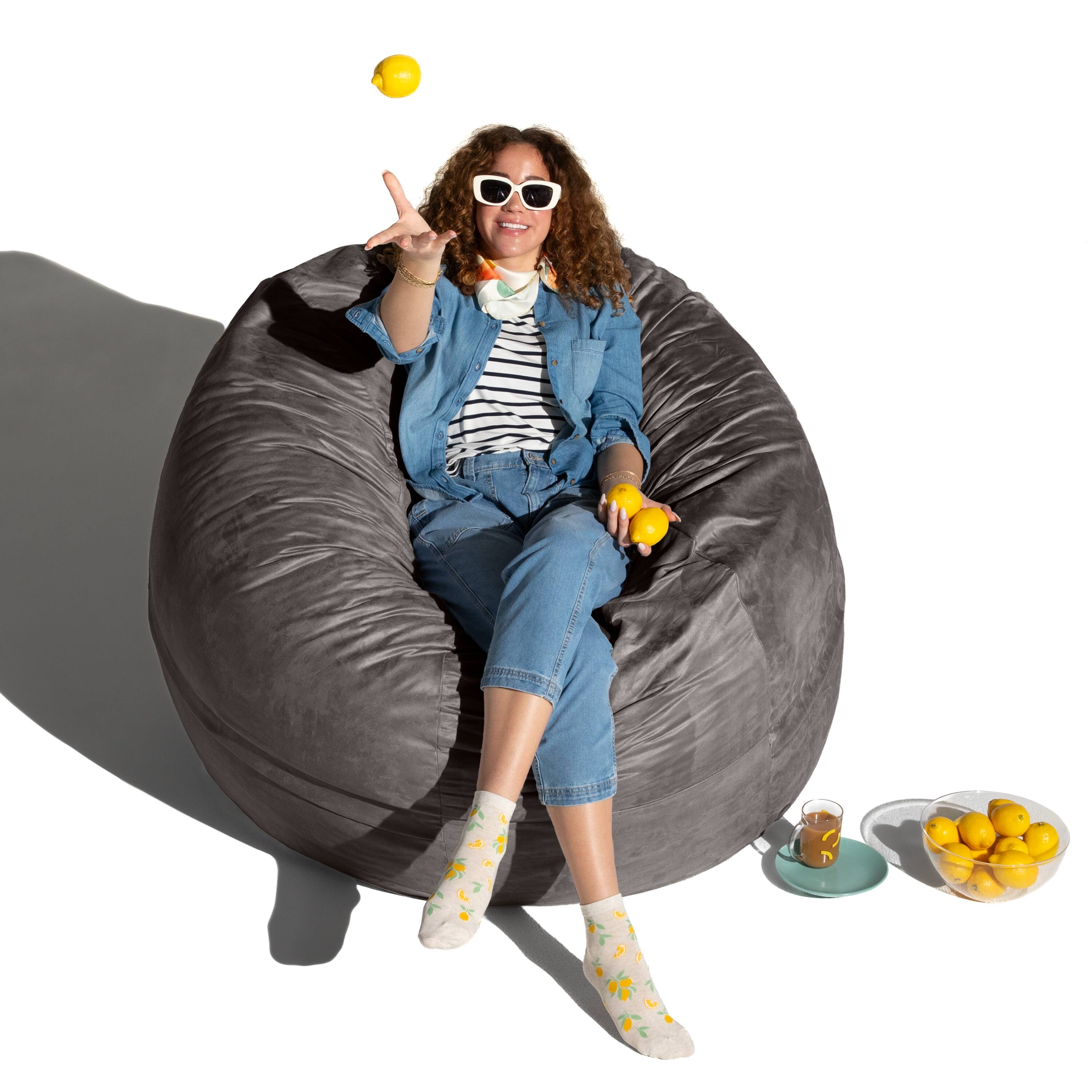 Alt View 1. Jaxx - Jaxx Basics 5 Foot Large Adult Bean Bag Chair, Oversized with Filler, Gray - Gray.