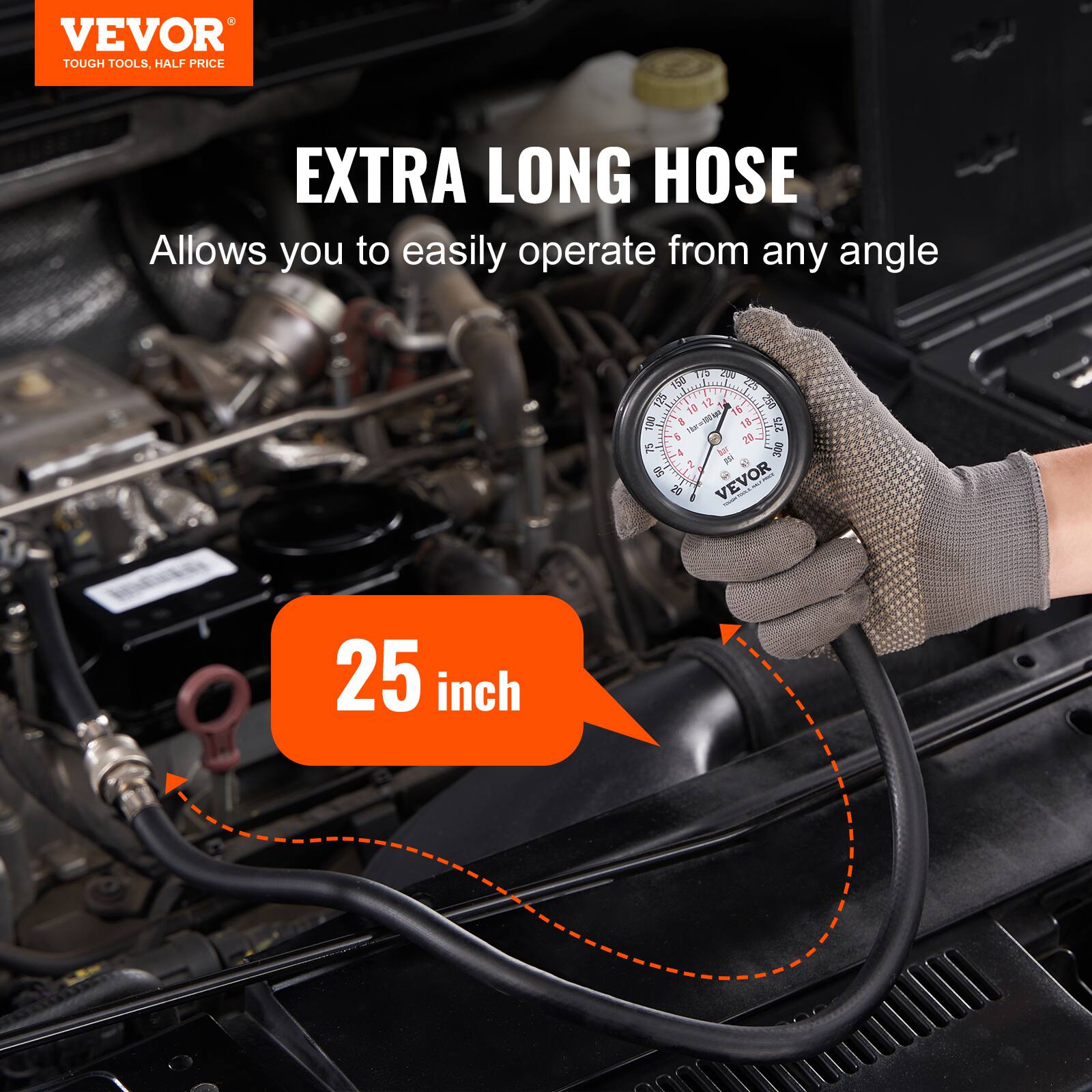 VEVOR TOUGH TOOLS. HALF PRICE EXTRA LONG HOSE. Allows you to easily operate from any angle. 25 inch.