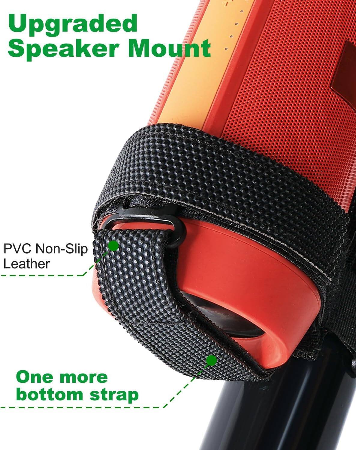Upgraded Speaker Mount

PVC Non-Slip Leather

One more bottom strap