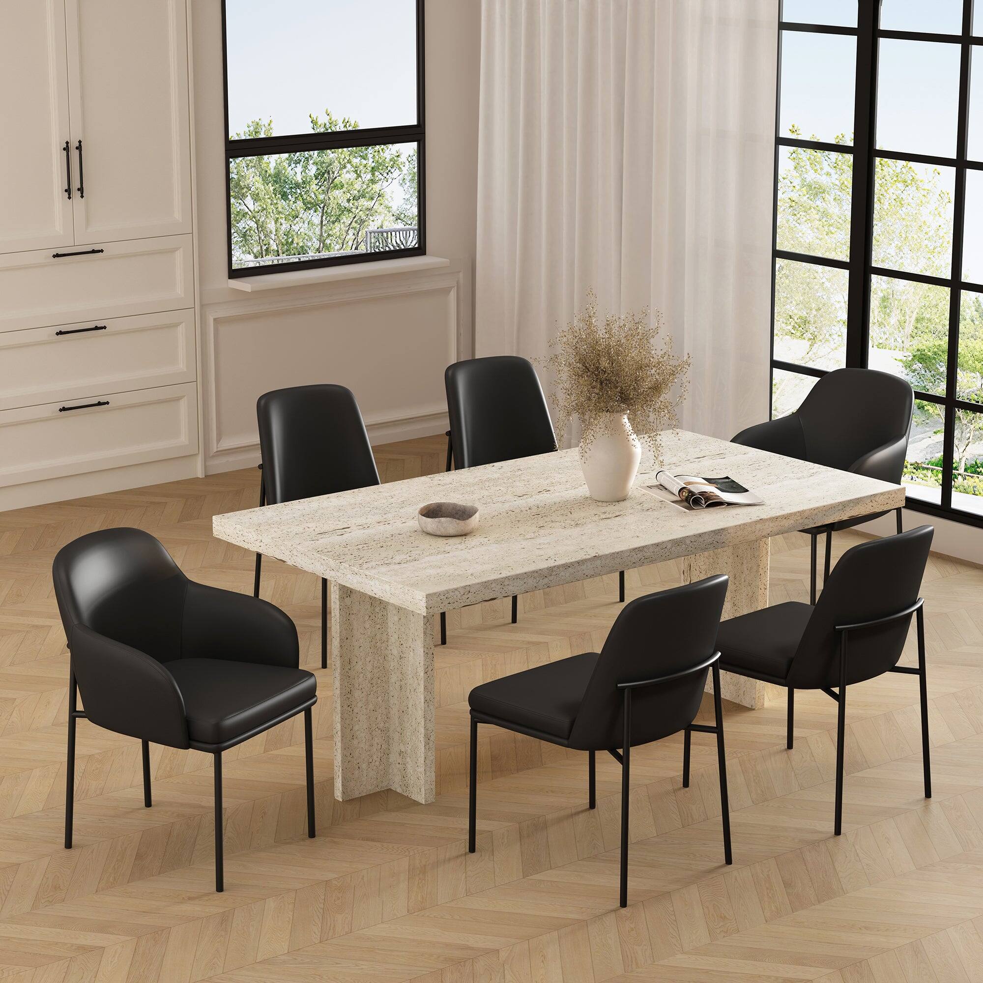 Alt View 6. Manhattan Comfort - Loft Contemporary Metal Vegan Leather Side Chair - Set of 2 - Black.