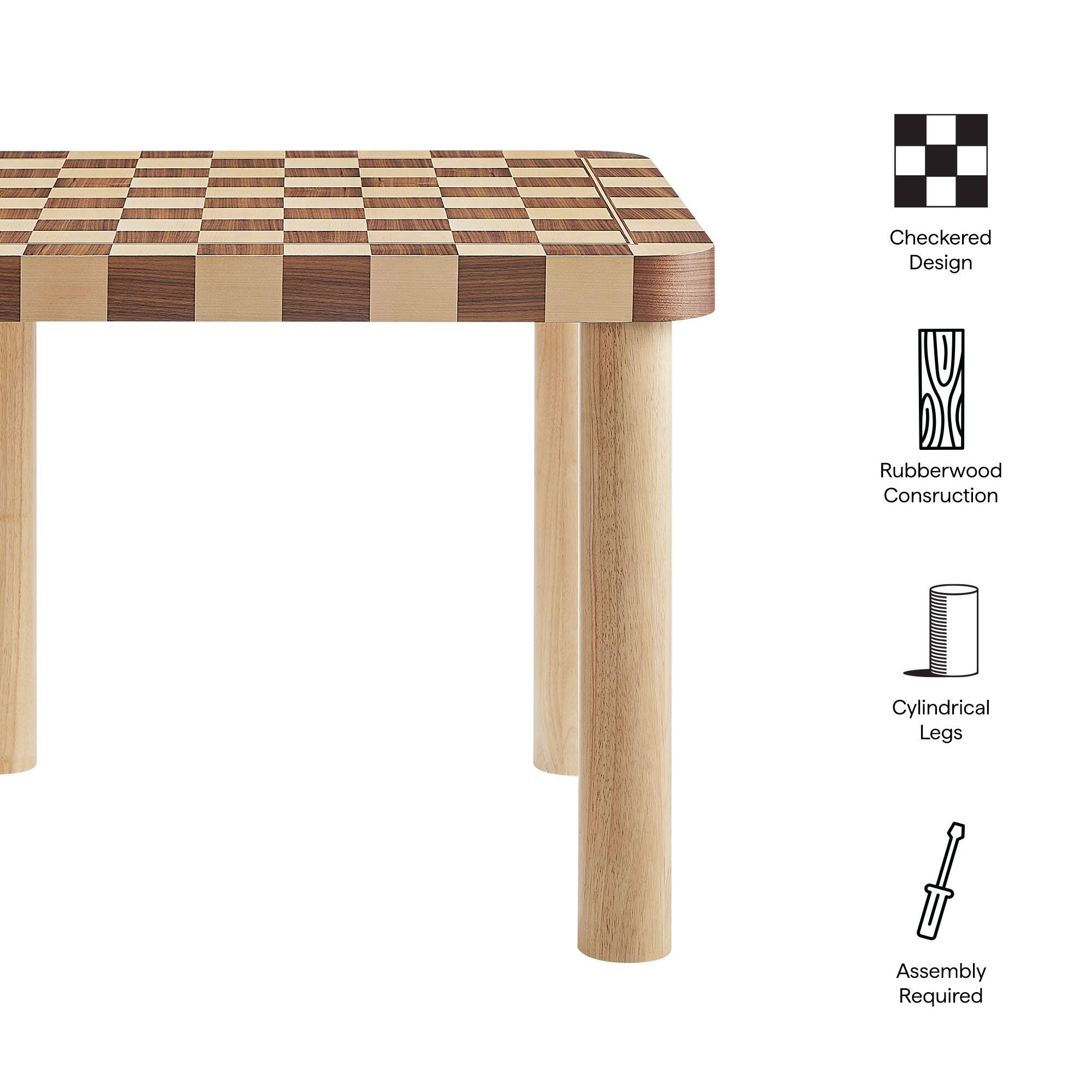 - Checkered Design
- Rubberwood Construction
- Cylindrical Legs
- Assembly Required