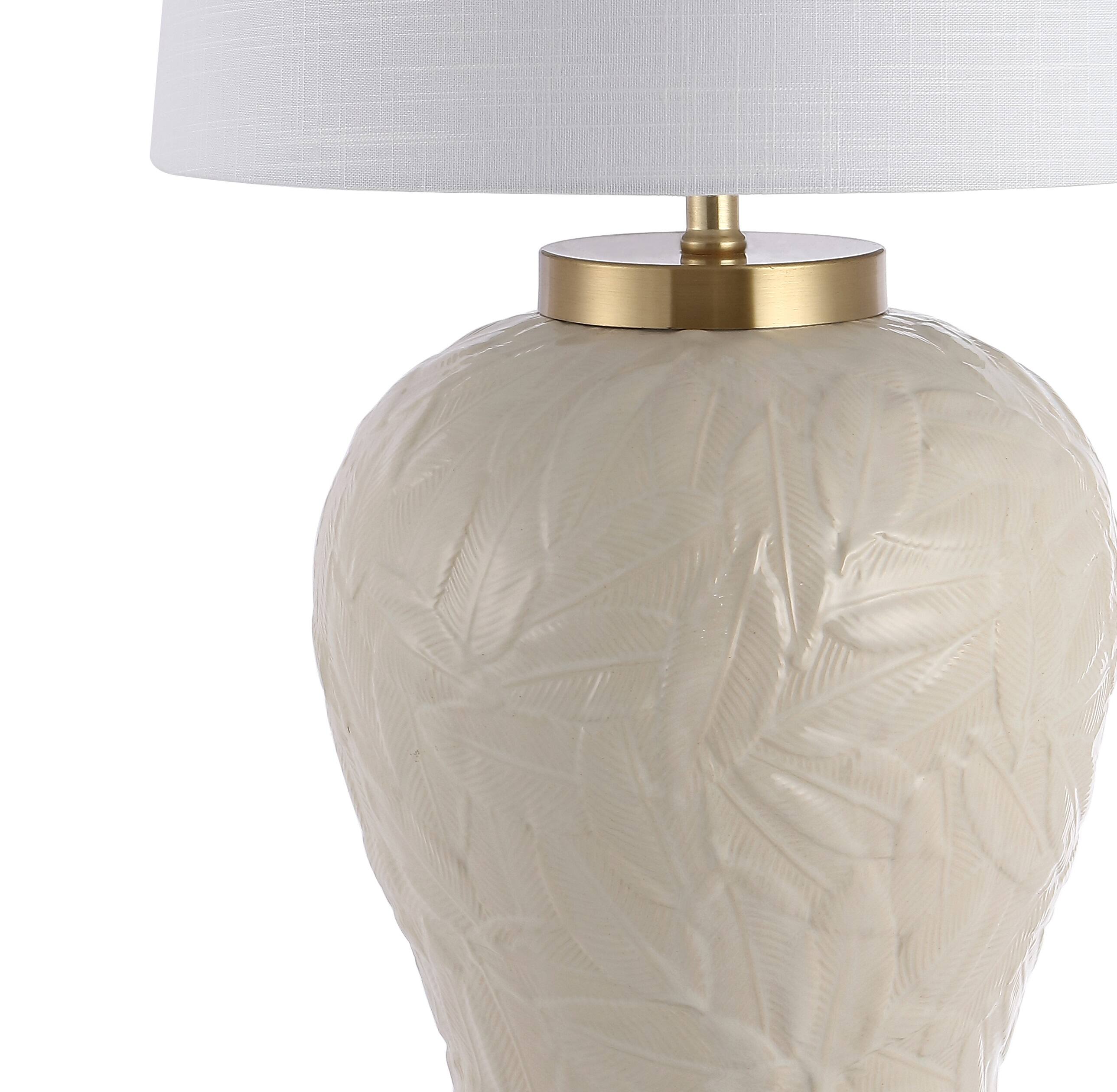 Alt View 4. Jonathan Y - Regency Palm Leaf 31.5" Ceramic/Metal Bohemian Cottage LED Table Lamp, Cream - Cream.