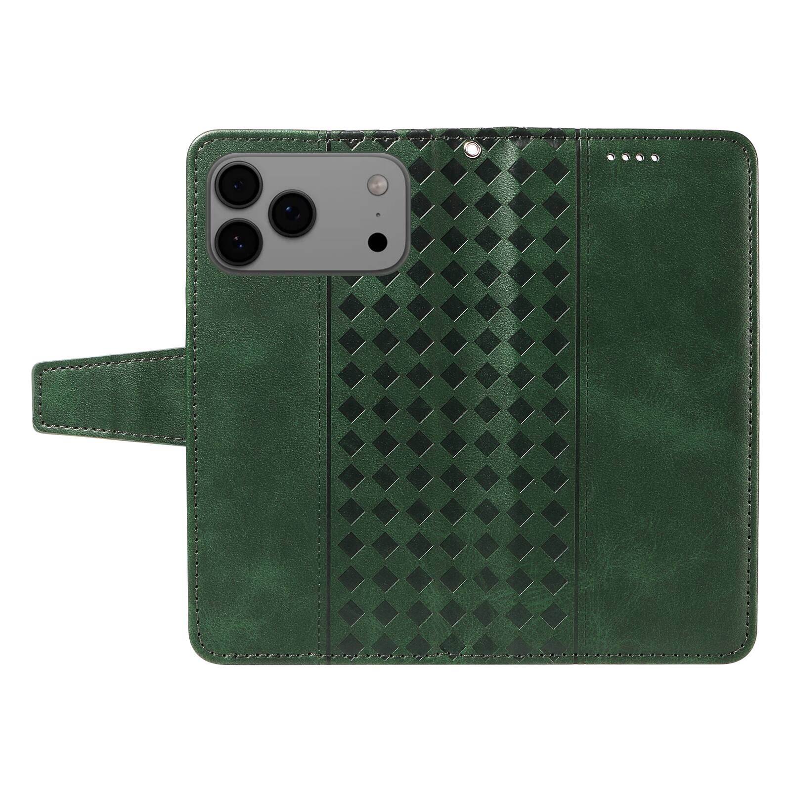Alt View 8. Dteck - Magnetic Wallet Pocket Case For iPhone 17 Pro Max, Shockproof Faux Leather Card Pocket Wrist Strap Cover - Darkgreen.