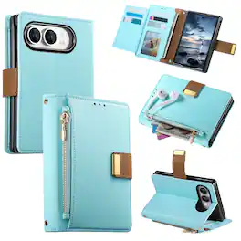 UUCOVER - Magnetic Zipper Wallet Case for Apple iPhone Duo,Shockproof Leather+PC Card Slots Pocket Case Stand Cover - Blue