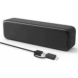 Dazzed Corner - Mini USB Computer Soundbar Speakers with Deep Bass & USB-C Adapter - Black