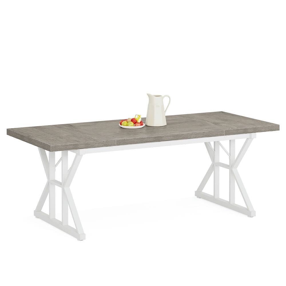 Alt View 7. Kadyn - Dining Table, Wood Living Room Tabl, Farmhouse 70.8" Kitchen Table for 6 People,Grey & White - Gray.