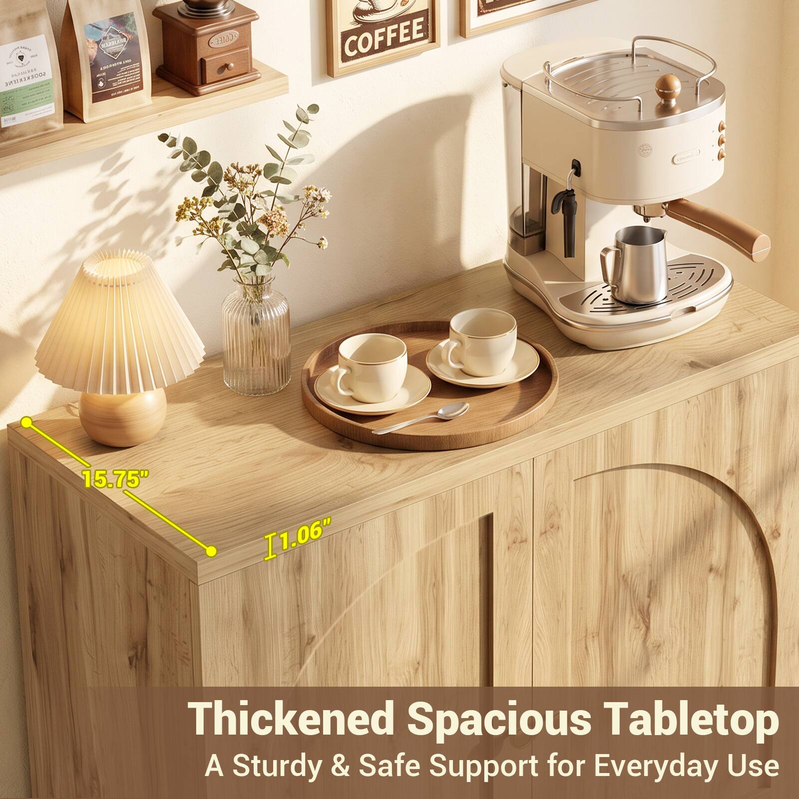 SOCKERIENE persicent  
BRAJBKER  
COIEE  
COFFEE  

15.75"  
11.06"  

Thickened Spacious Tabletop  
A Sturdy & Safe Support for Everyday Use