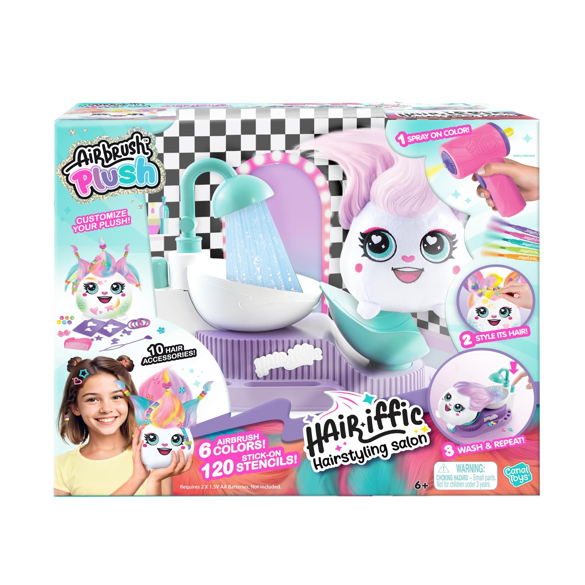 Canal Toys - Airbrush Plush Hair'iffic Hair Salon & Squishy Plush Styling Set