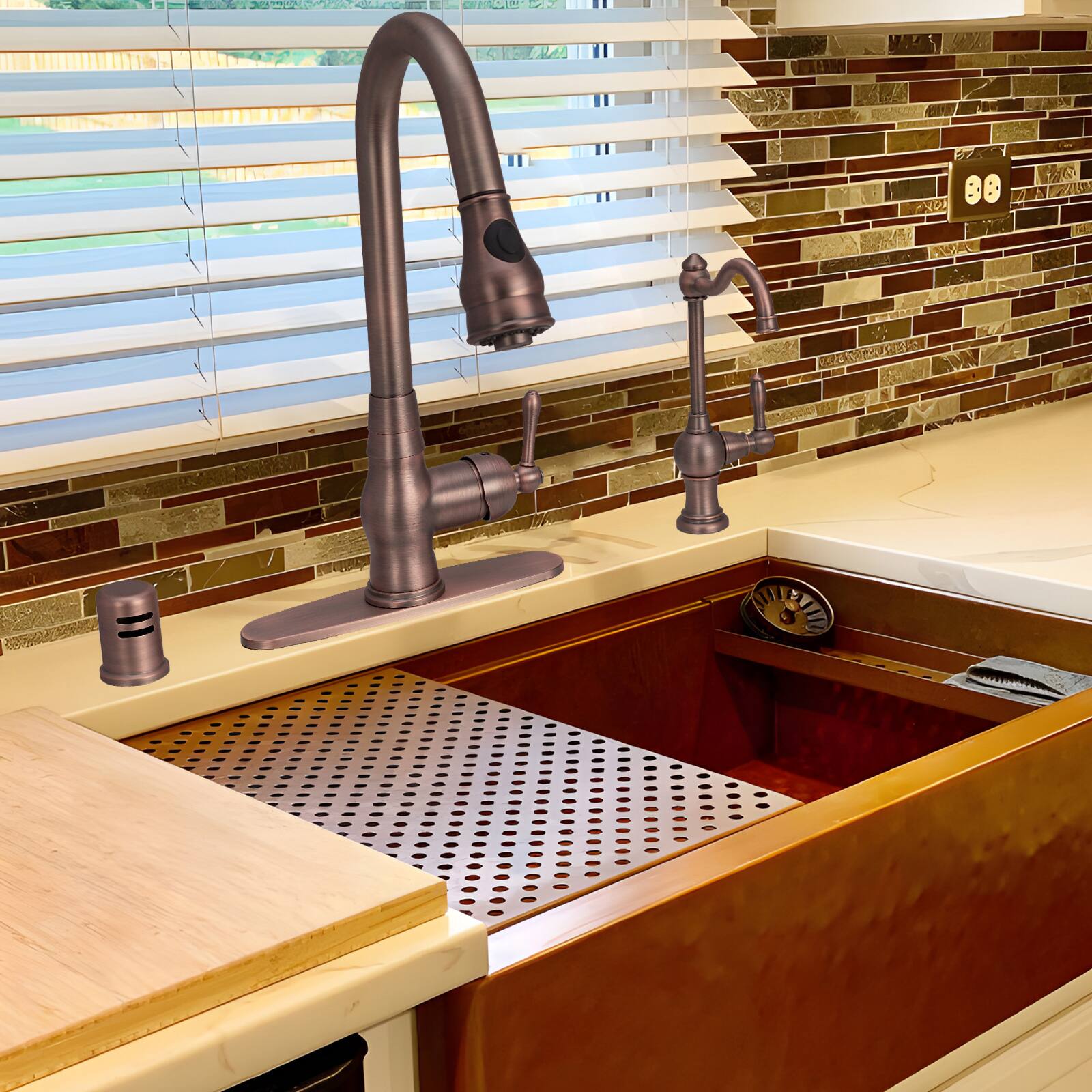 Alt View 3. Akicon - Akicon One-Handle Solid Brass Kitchen Drinking Water Filter Faucet in Antique Brass - Antique Brass.