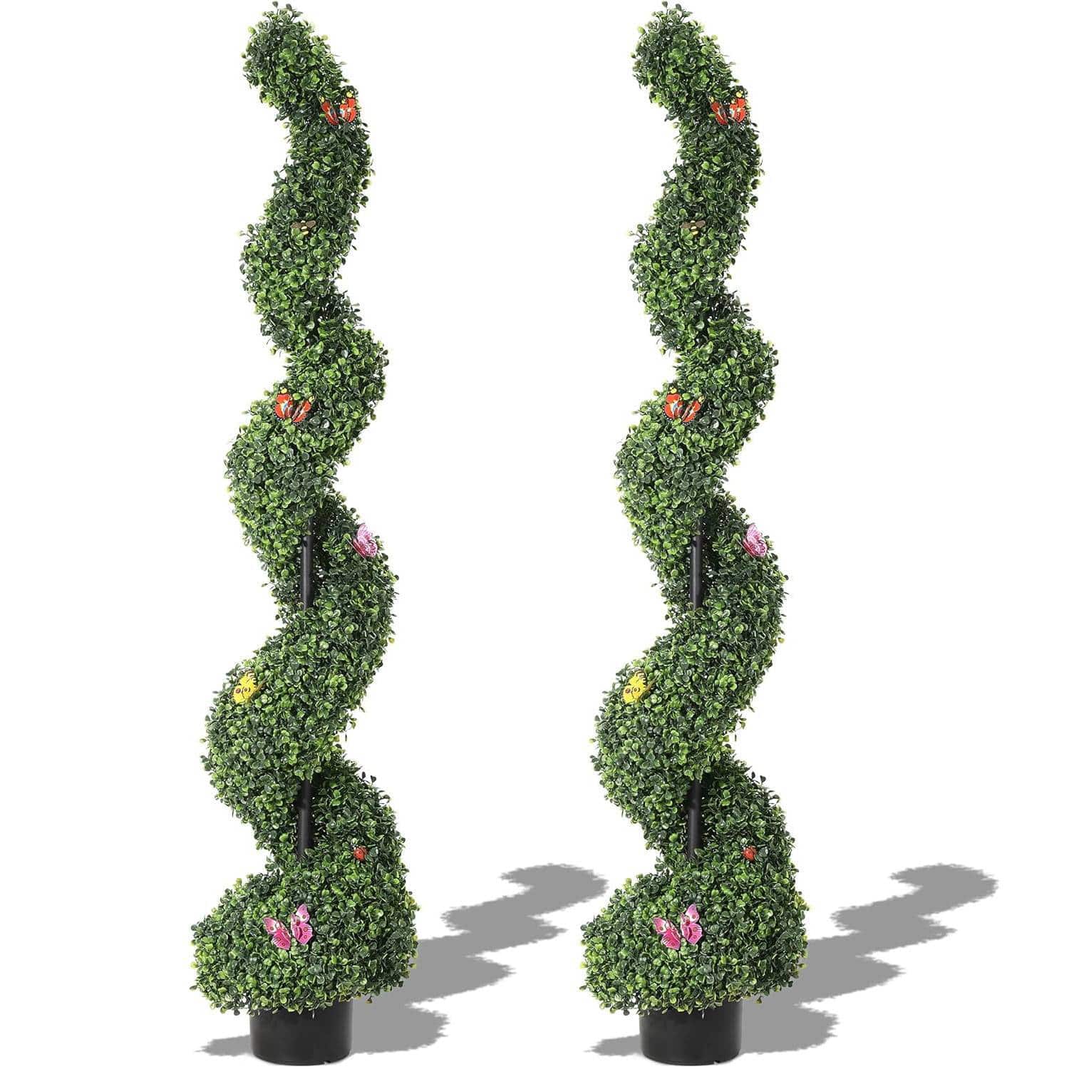Acekool - 2 pcs 5FT Artificial Boxwood Spiral Topiary Trees, Faux Plants for Home Decor