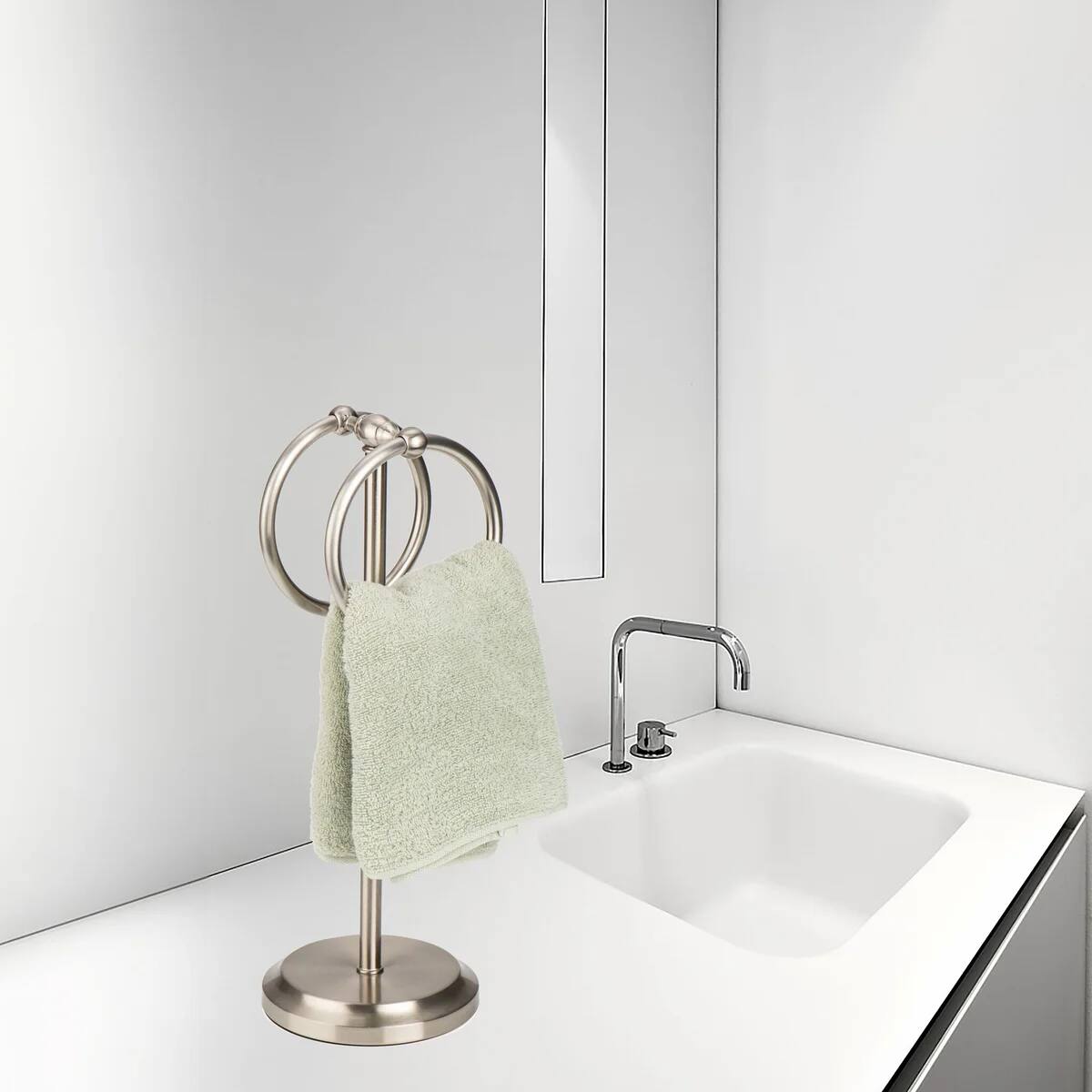 Angle. J&V TEXTILES - Double Ring Design Fingertip Towel Holder.