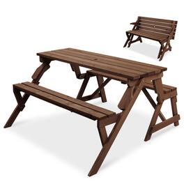 Best Choice Products - 2-in-1 Outdoor Interchangeable Wooden Picnic Table/Garden Bench for w/ Umbrella Hole - Walnut