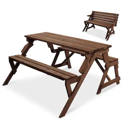 Front. Best Choice Products - Best Choice Products 2-in-1 Outdoor Interchangeable Wooden Picnic Table/Garden Bench for w/ Umbrella Hole - Walnut - Walnut.