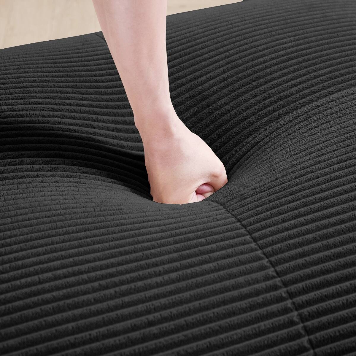 Alt View 1. Ropilly - Ropilly Black Corduroy Corner Sofa with Pillows, Curved Armrest Accent Sofa for Small Spaces - Black.