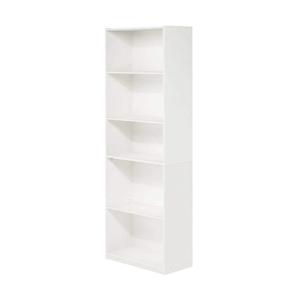 FurniFact - Wooden Bookcase with Adjustable Shelves for Home Office Storage - White