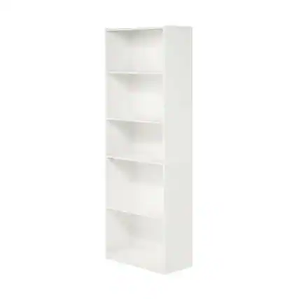 Front. FurniFact - Wooden Bookcase with Adjustable Shelves for Home Office Storage - White.