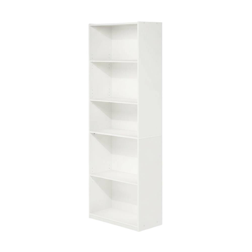 Front. FurniFact - Wooden Bookcase with Adjustable Shelves for Home Office Storage - White.
