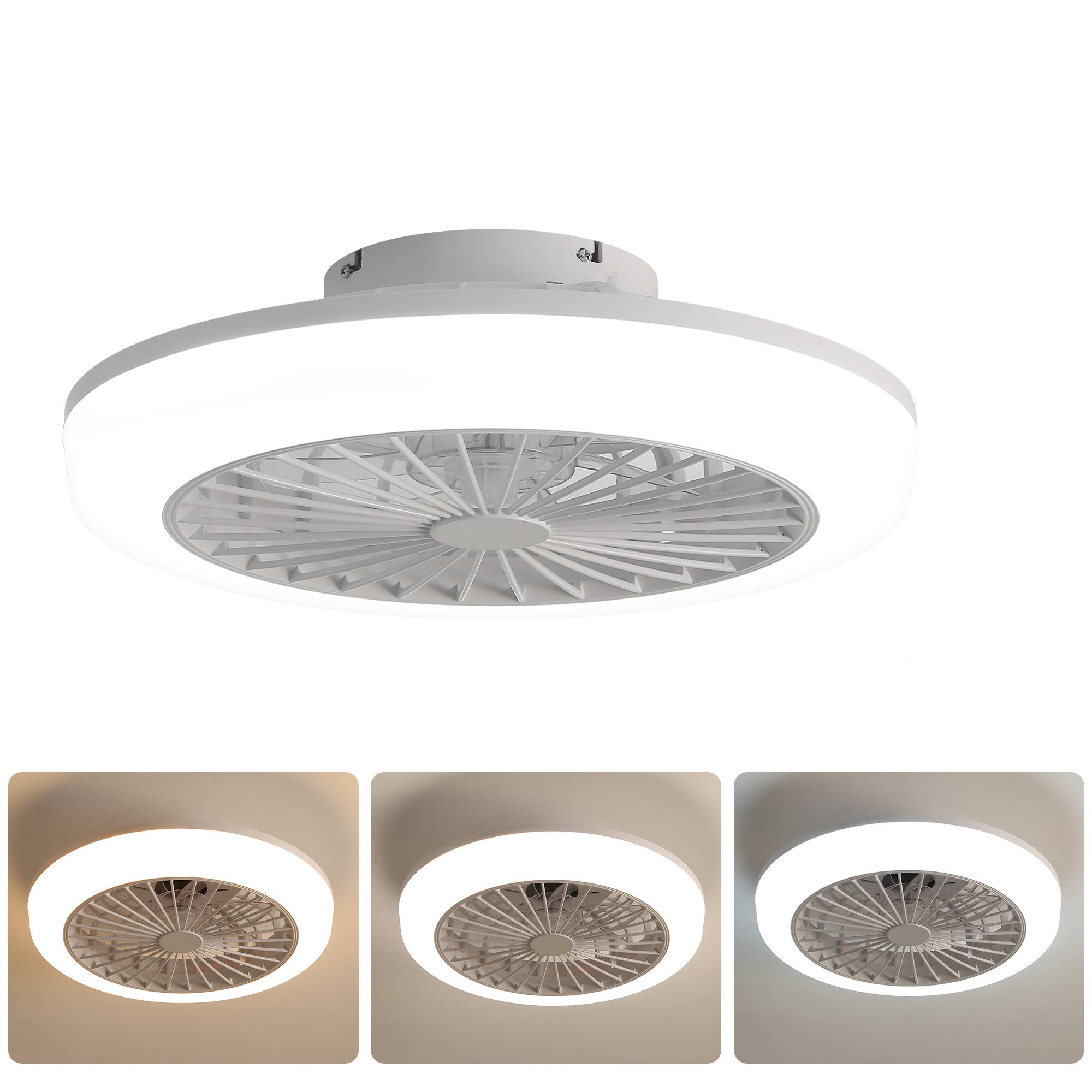 Front. APRILSOUL - Modern Bladeless Reversible Ceiling Fan Light 3 Color Dimmable LED Quiet DC Motor - White.