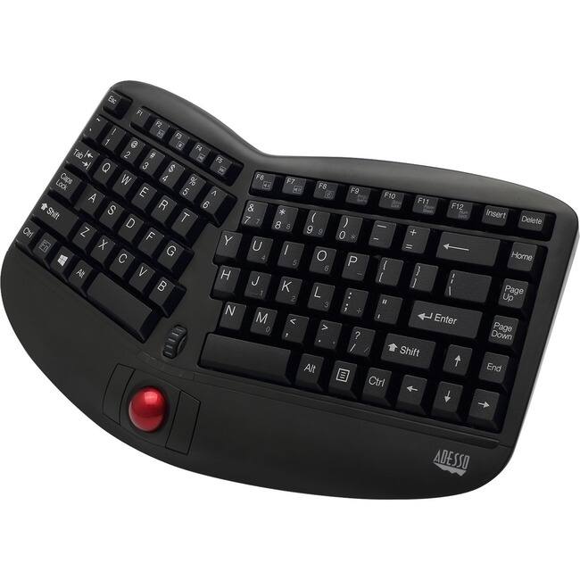 Adesso - Tru-Form Media 3150 - 2.4 GHz Wireless Ergo Trackball Keyboard - Wireless Connectivity - RF - 30 ft - 2.40 GHz - Black