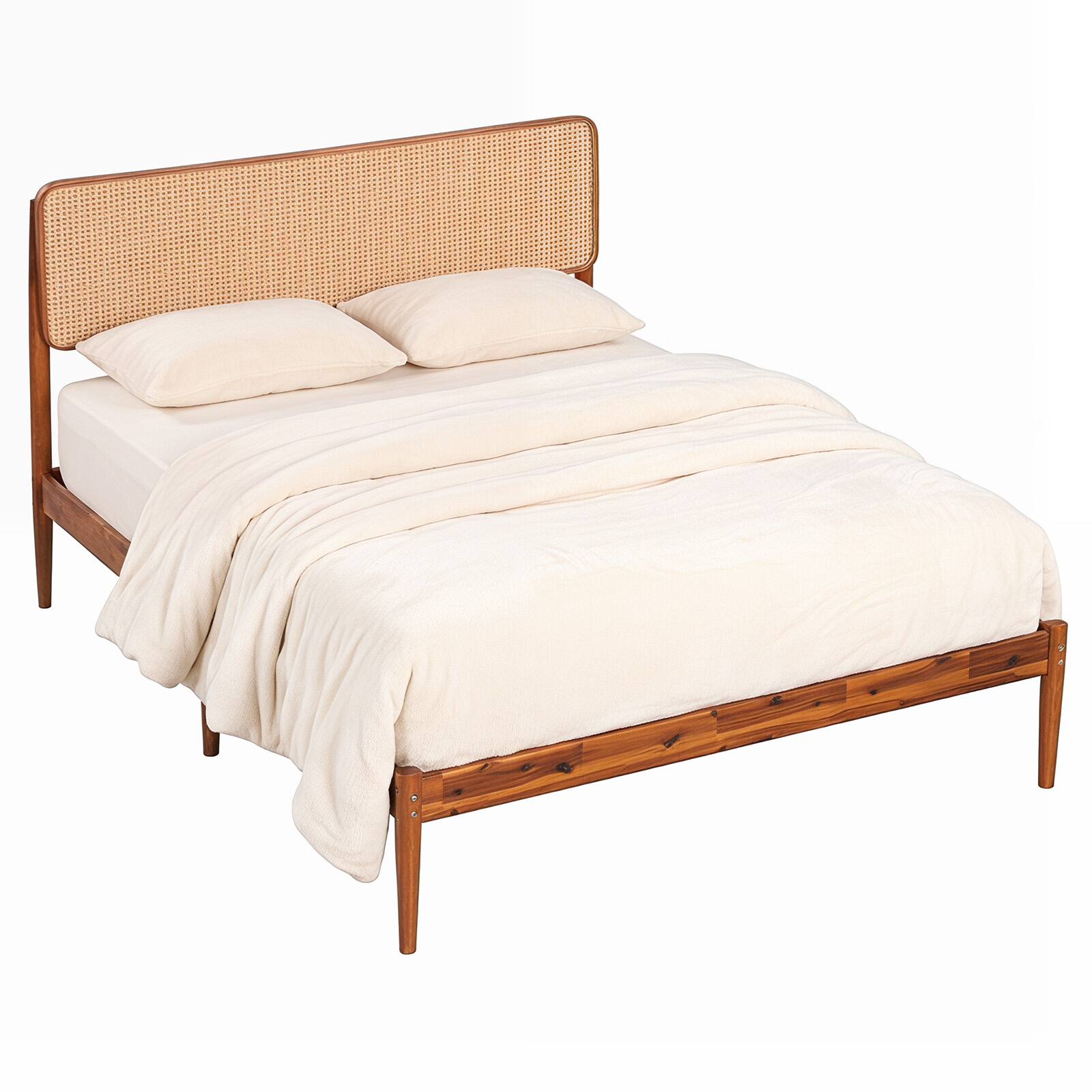 Alt View 1. Costway - Costway Wooden Bed Frame Full Size with Wooden Slat Support, No Box Spring Needed - Brown.