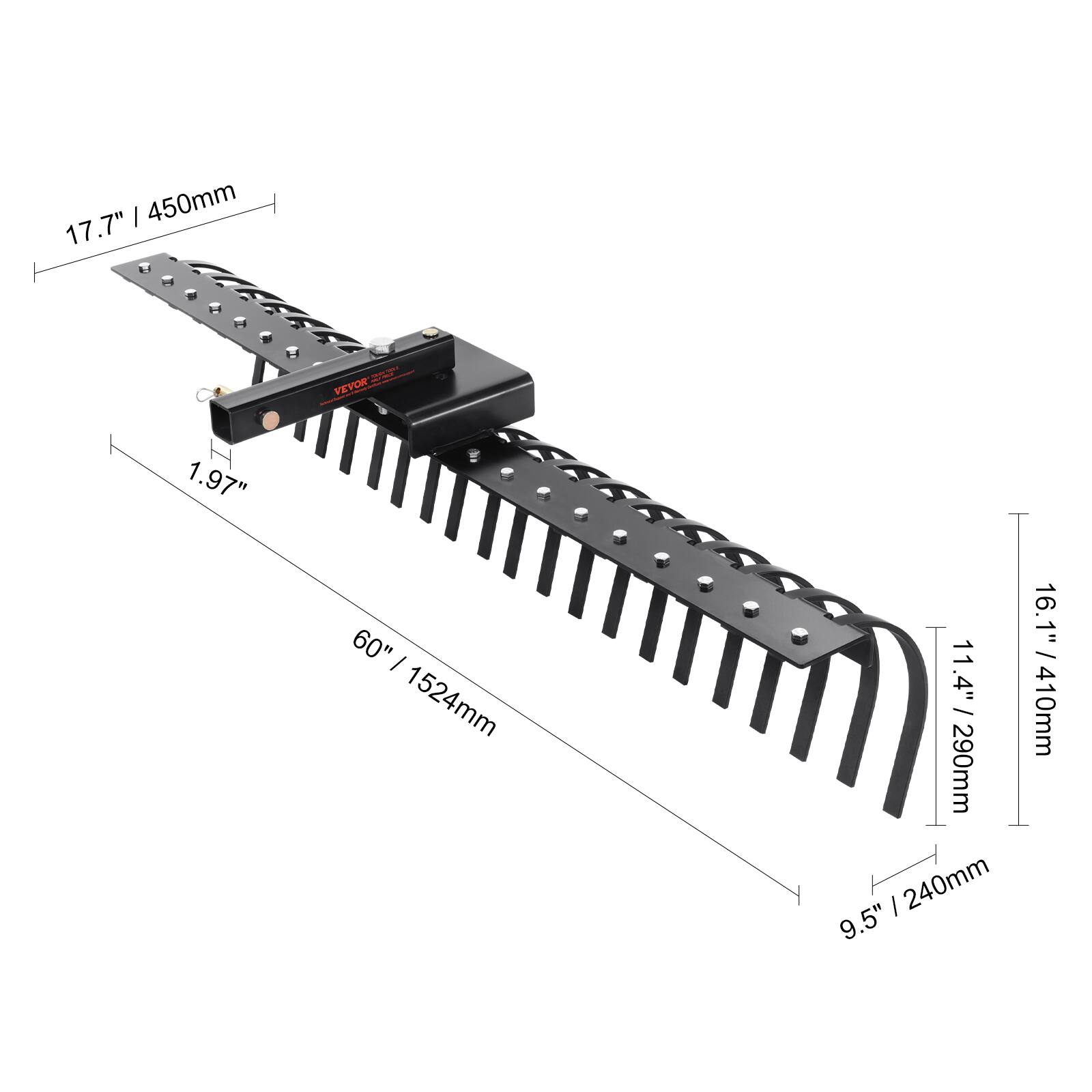 17.7" / 450mm
1.97"
60" / 1524mm
11.4" / 290mm
9.5"
16.1" / 410mm