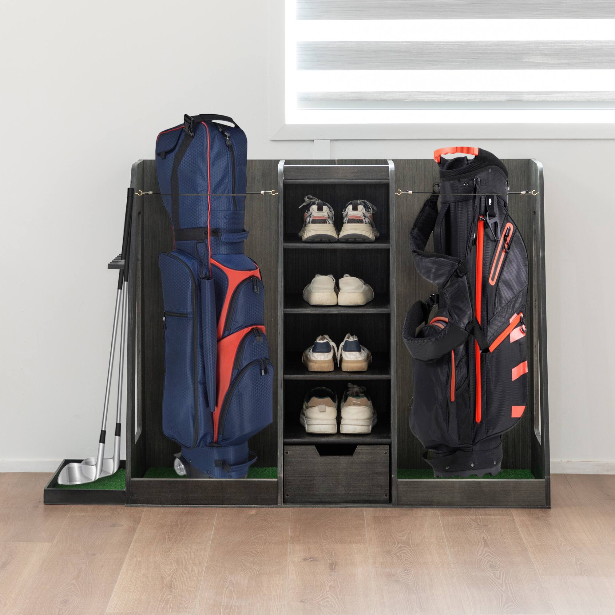 Alt View 4. ELEMENT ACE - Wooden Golf Bag Organizer with Drawers & Club Holders​​ - Gray.