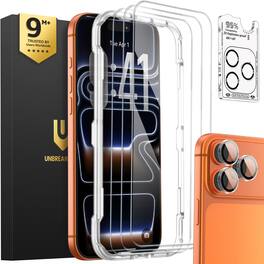 UNBREAKcable - 3-Pack Screen Protector Tempered Glass with 3 Camera Lens Protectors for iPhone 17 Pro - Clear