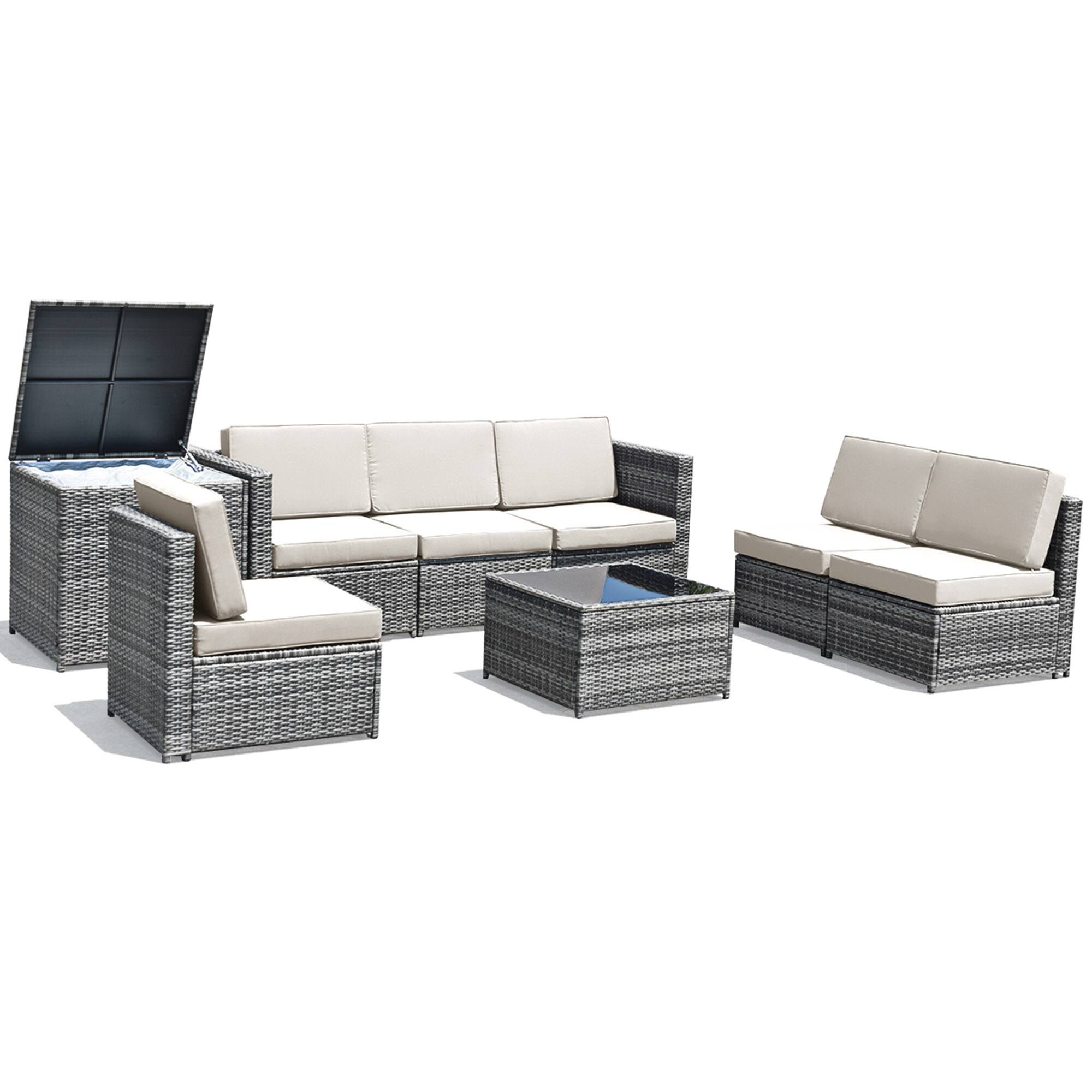 Alt View 1. Gymax - Gymax 8PCS Patio Rattan Sofa Sectional Conversation Furniture Set w/ White Cushion - White.